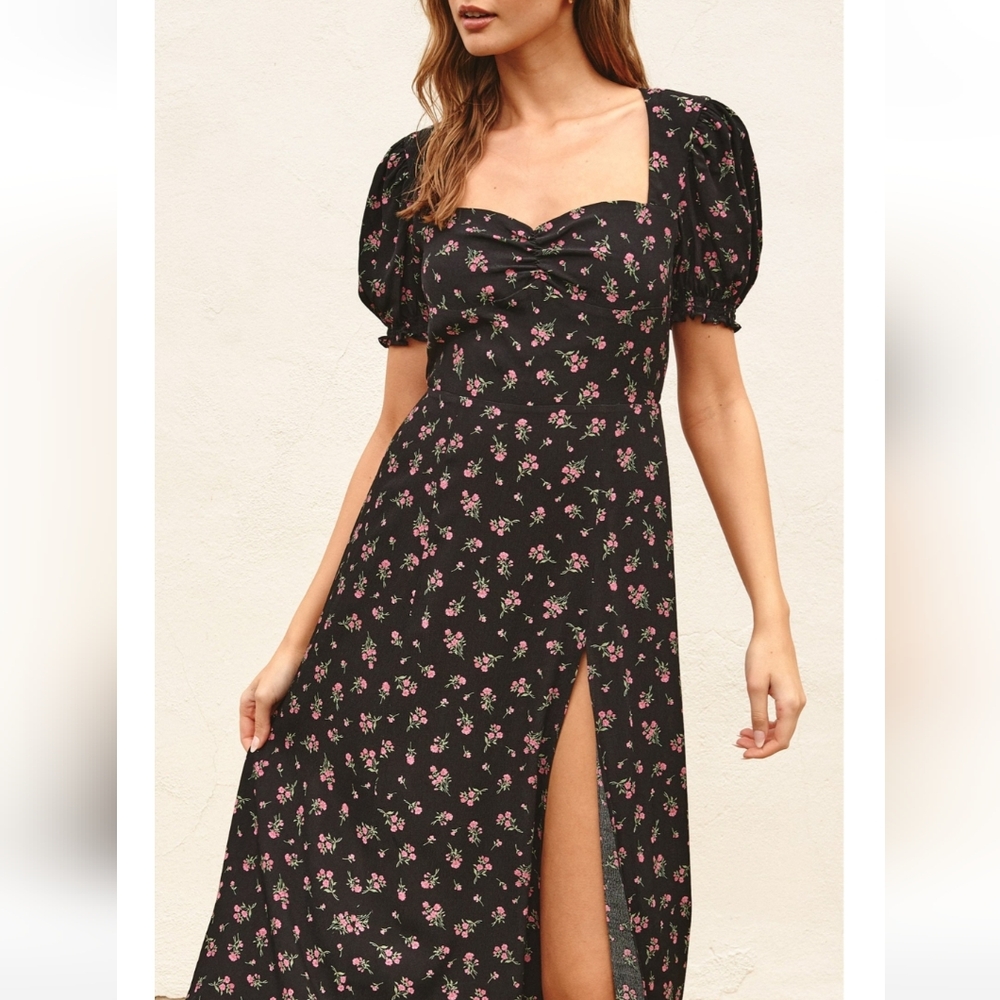 Black|Rose sweetheart neckline midi dress - Picture 2 of 6